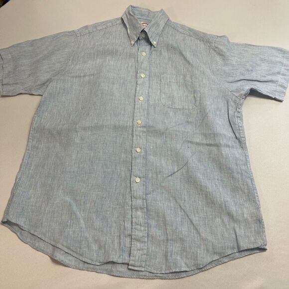 Brooks Brothers Blue White Stripe Irish Linen Button Up Shirt Size Large - Picture 1 of 10